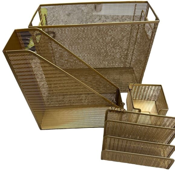 Gold wire desk organizer set (4 piece) - Picture 1 of 4